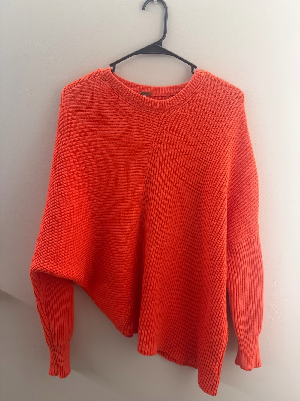 Free People Bright Orange Ribbed Crewneck Sweater